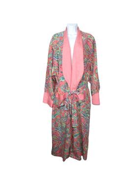 Vintage Victoria's Secret Gold Label Silky Robe Pink Multi Color Paisley Print L